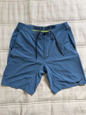 Nike Blue Men's Swim Shorts with Black Swoosh